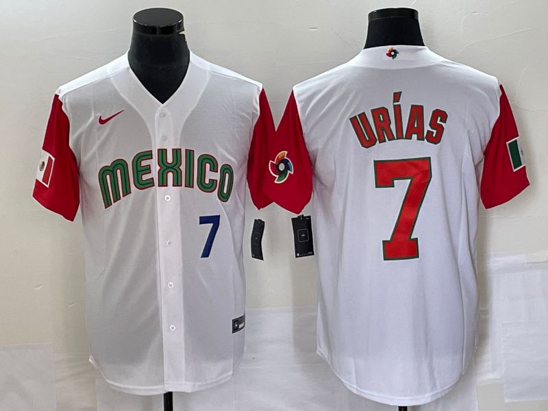 Men 2023 World Cub Mexico #7 Urias White orange Nike MLB Jersey3